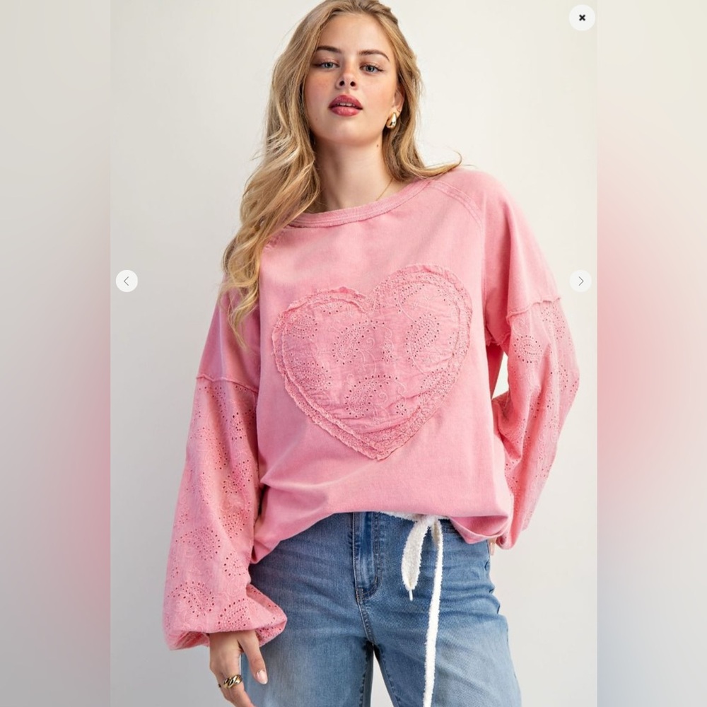 Easel Pink embleshied Heart Top Embroidered NWT
All sizes